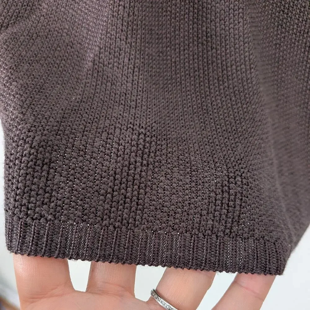 Chicos Open Knit Sweater L Brown Pullover 90s Neutral Classic Work Office Layer